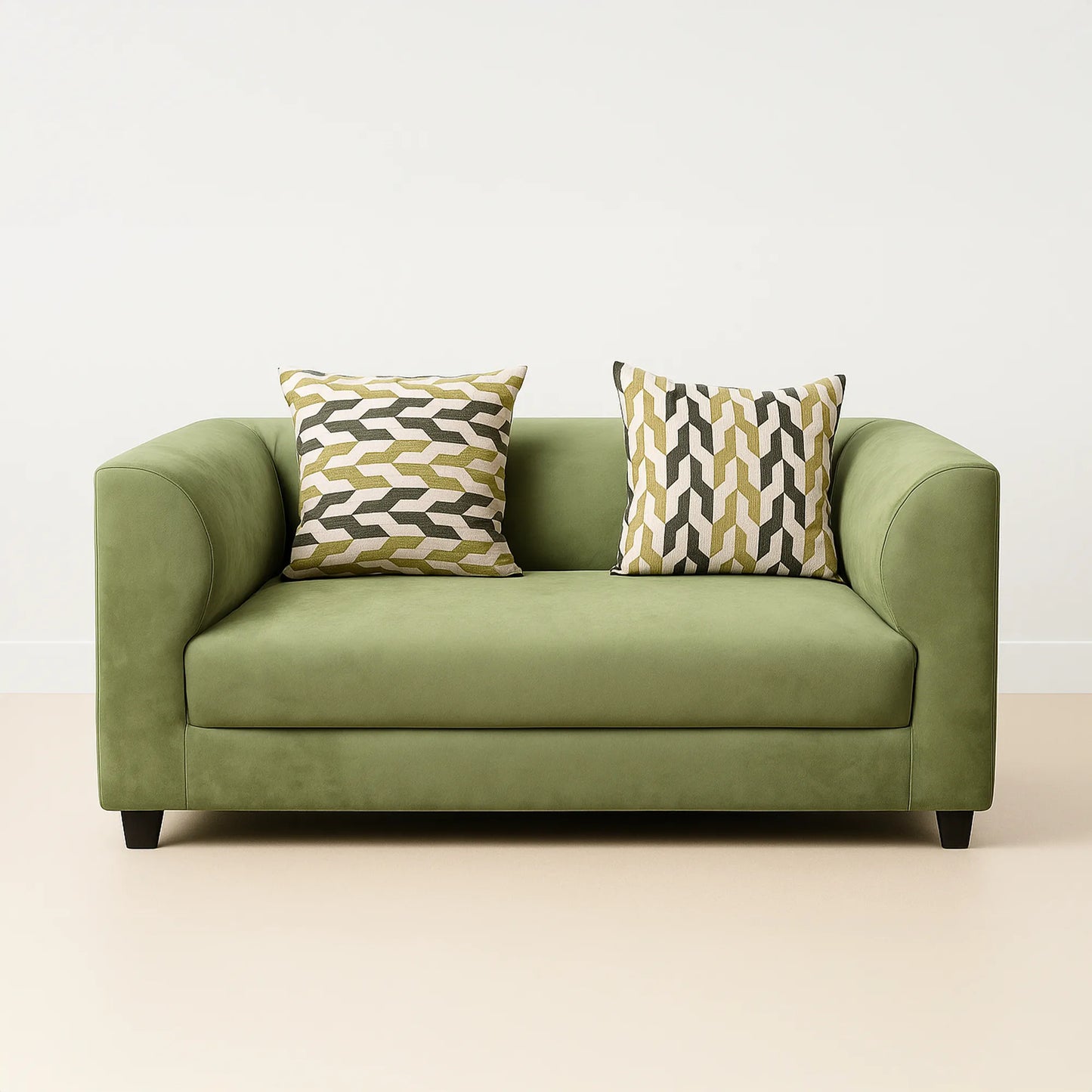 Urban Olive Shelter-Arm Sofa - Olive Green Upholstery & Compact Depth